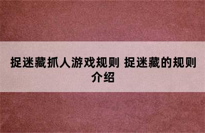 捉迷藏抓人游戏规则 捉迷藏的规则介绍